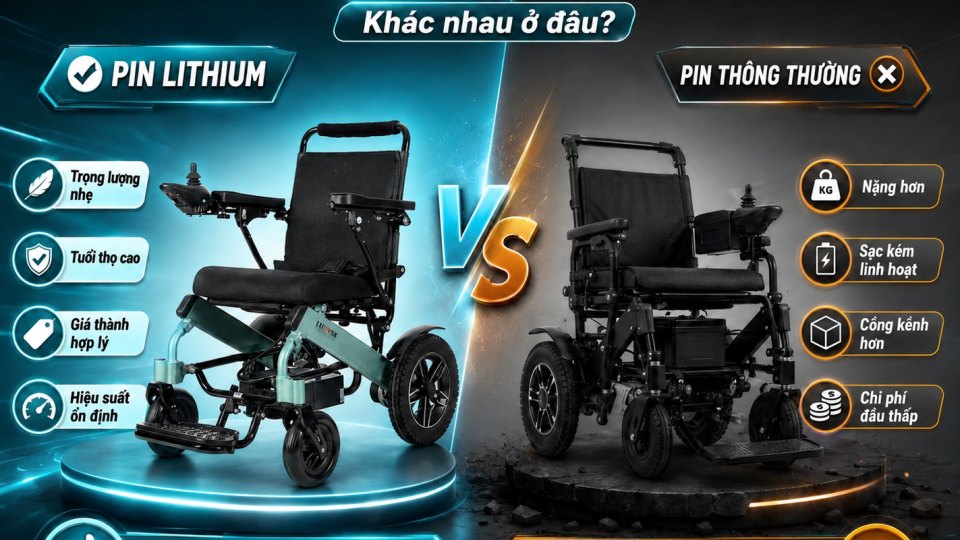 So sánh xe lăn điện pin lithium và các dòng pin thông thường